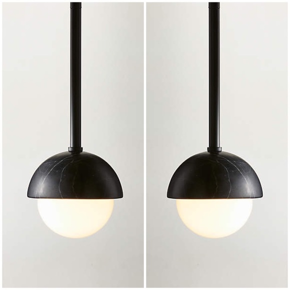 Set of 2 CB2 Polaris Black Marquina Marble Globe Pendant Lights